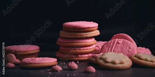 pink icing cookies on a plate