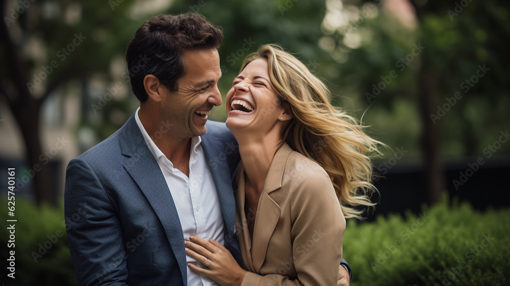 a couple laughing together and holding each other a couple laughing together and holding each other