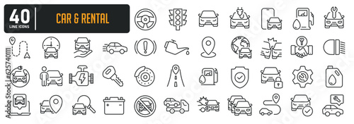 Tableau sur toile Car and rent simple minimal thin line icons
