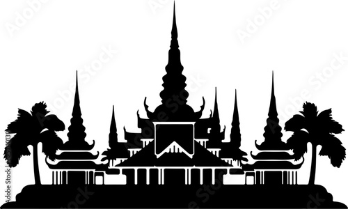 Thai temple architecture silhouette illustration
