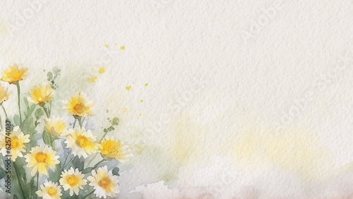 Abstract Floral Yellow Delosperma Flower Watercolor Background On Paper