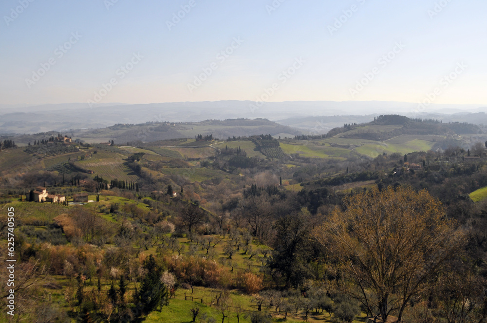 Landscape Tuscany Fields Near San Gimignano, Italy