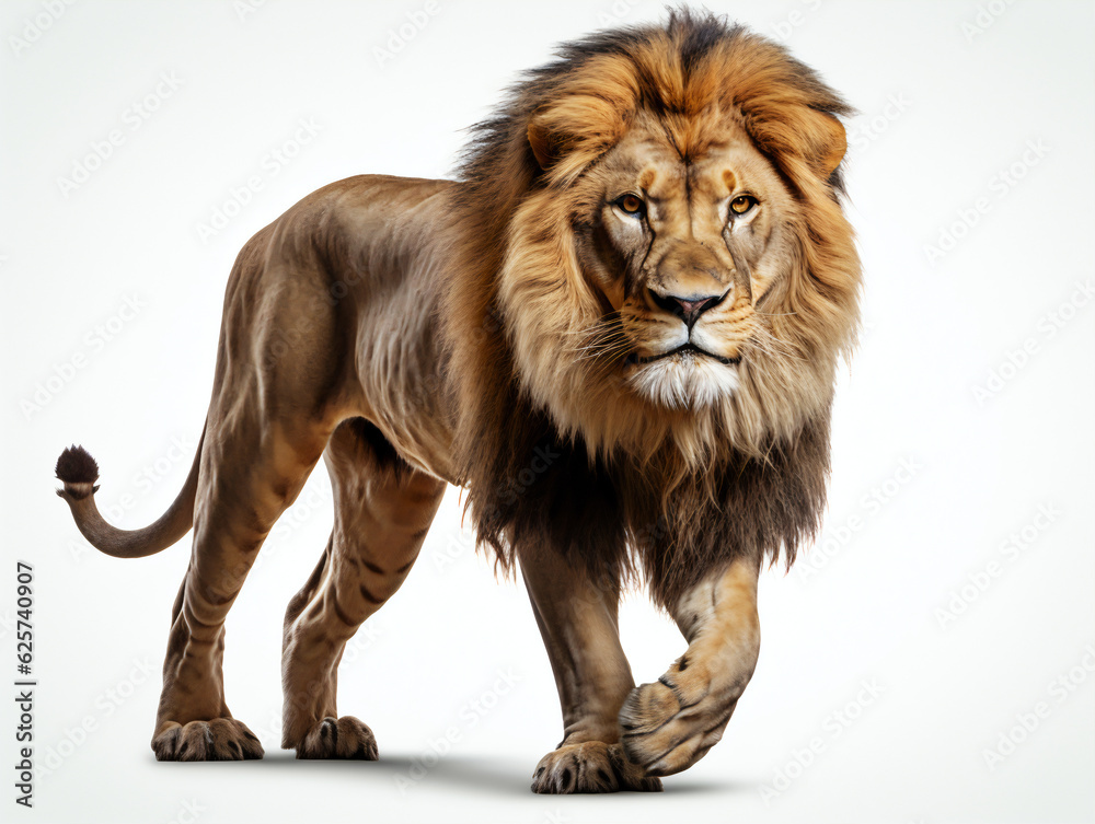 Lion walking on a white background