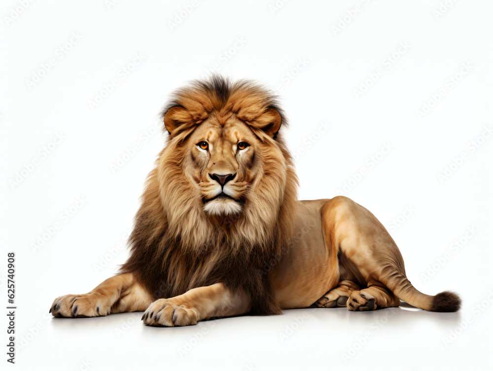 Lion lay on a white background, showing full body