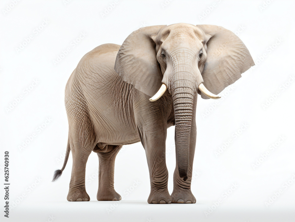 Large elephant stood on a white background