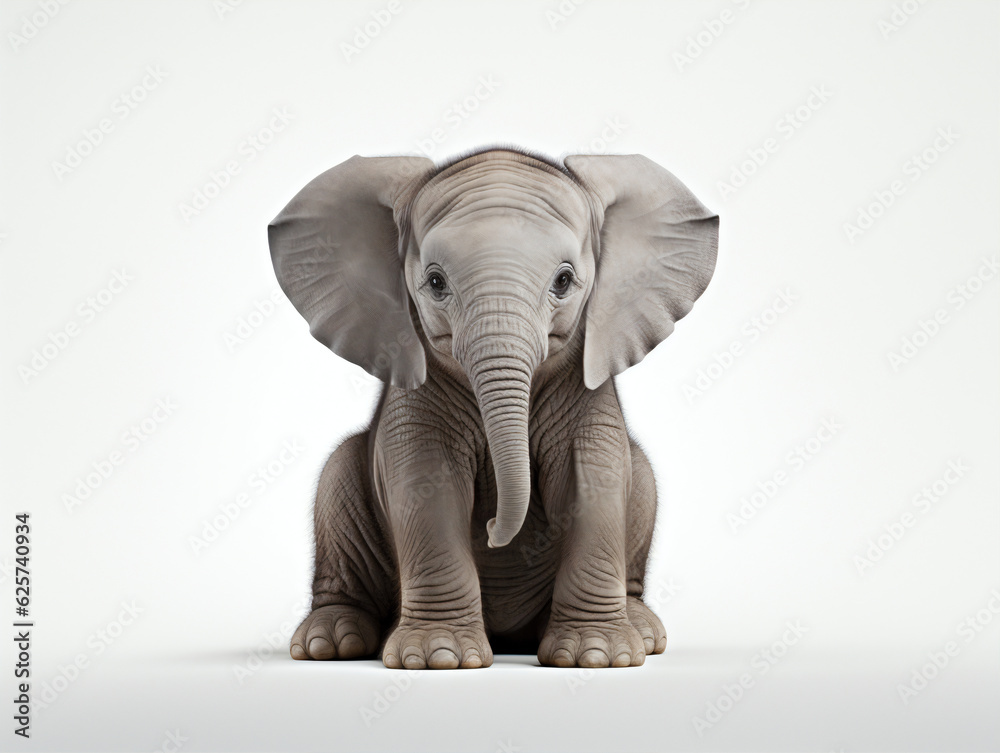 Fototapeta premium Elephant calf sat on a white background