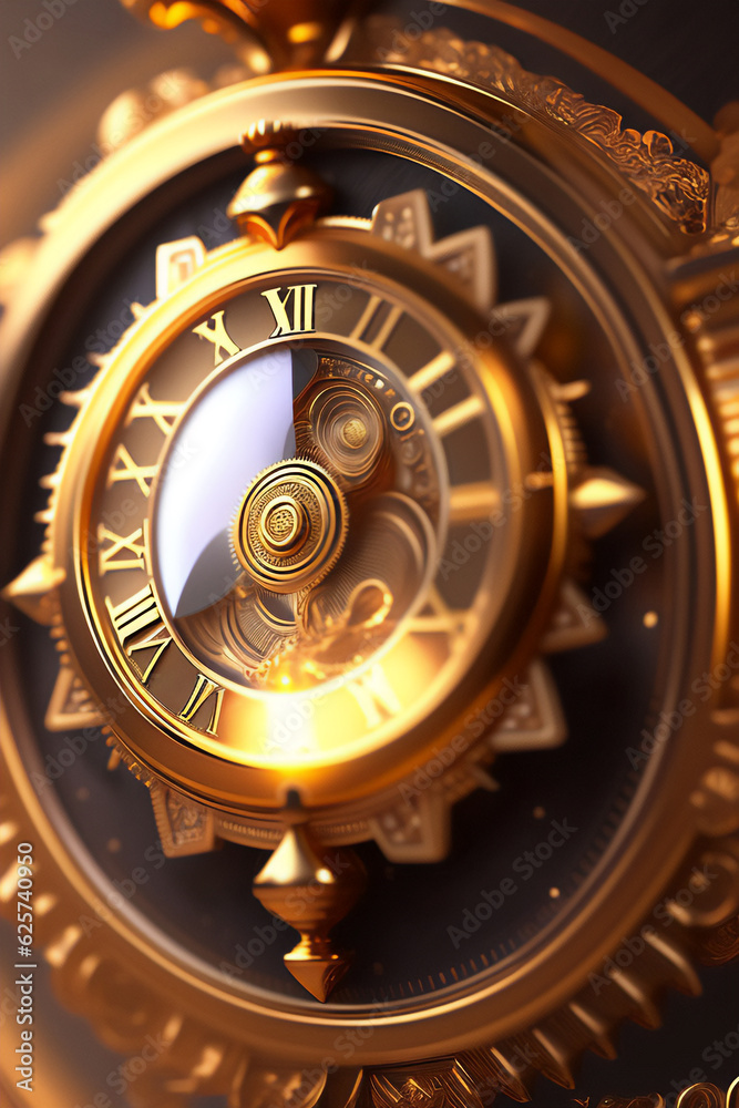 Closeup of a beautiful golden clockwork gear. Generative AI_7.