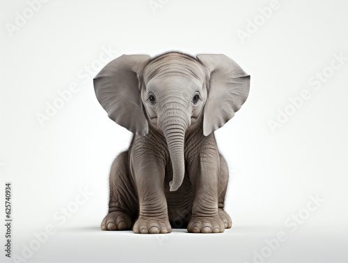 Elephant calf sat on a white background