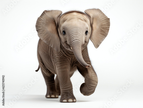 Elephant calf walking on a white background