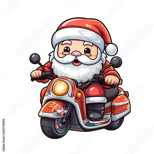 Santa Claus Riding Motorcycle Clipart