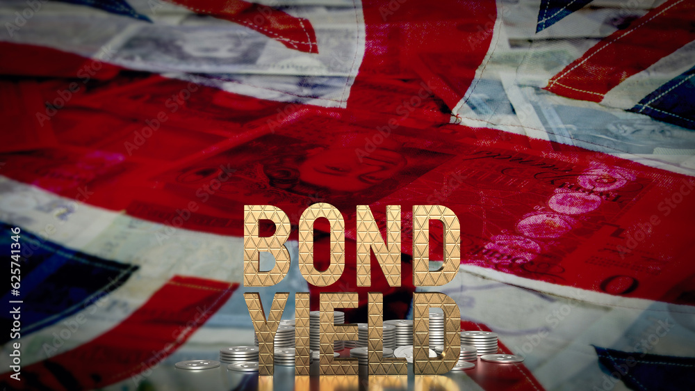 Fototapeta premium The Bond yield and coins on Flag of the United Kingdom for Business concept 3d rendering.