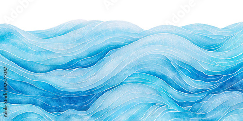 Transparent ocean water wave copy space for text.  Isolated blue, teal, turquoise happy cartoon wave for pool party or ocean beach travel. Web banner, backdrop, background png graphic.