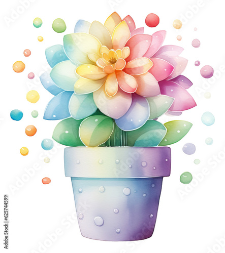 a watercolor potted succulent in the style of rainbowcore isolated. photo