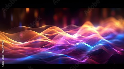 Dazzling Cityscapes: Bright Colorful Waves of Light on Dark Background - Abstract Background, Layered Mesh - Generative AI