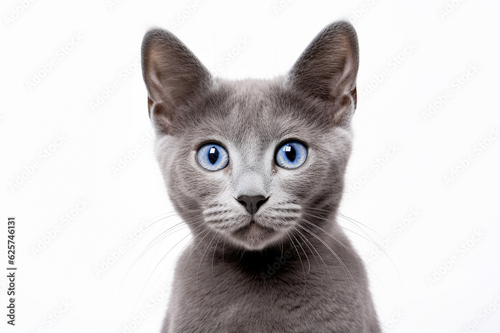 Kitten isolated on white, Russian Blue