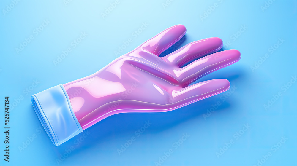 pink rubber glove isolated on blue background. Generative AI pink rubber glove isolated on blue background. Generative AI