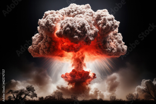Explosion of nuclear bomb. End of world illustration. Nuclear war threat concept