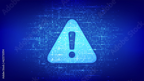 Attention symbol made with binary code. Danger Sign. Virus Alert. Digital binary data and streaming digital code background. Computer Hacked Error Concept. Hacking Piracy Risk. Vector Illustration.