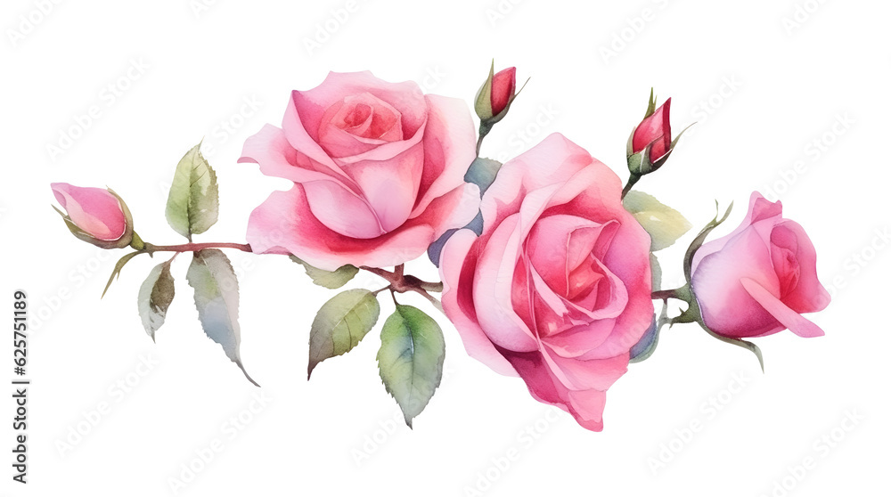 Fototapeta premium Watercolor roses isolated on white background Generative ai
