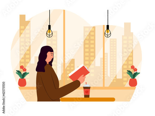 Coffee shop vector illistration. Coffee shop flat illustration. City cafe. Summer urban spring landscape. Flat design concept.