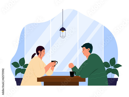 Coffee shop vector illistration. Coffee shop flat illustration. City cafe. Summer urban spring landscape. Flat design concept.