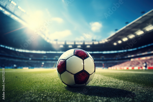 soccer or football ball on stadium in background © arhendrix