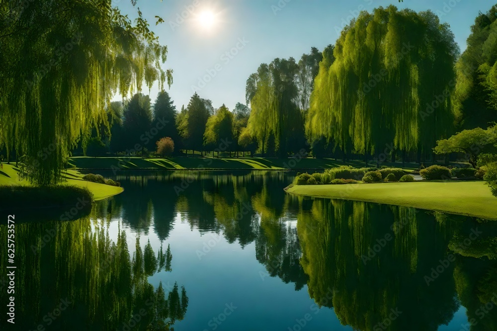 reflection of trees in the water generated by AI tool