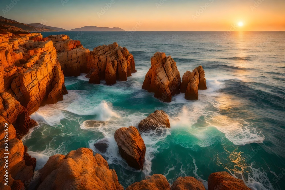 Waves crash on rocks in nature generated by AI tool Waves crash on rocks in nature generated by AI tool