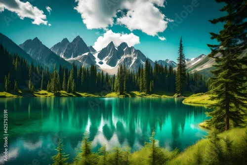 landscape of the nature of a mountainous and lake generated by AI tool