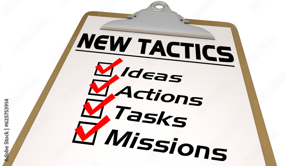New Tactics Actions Tasks Missions Checklist Clipboard Plan 3d Illustration New Tactics Actions Tasks Missions Checklist Clipboard Plan 3d Illustration