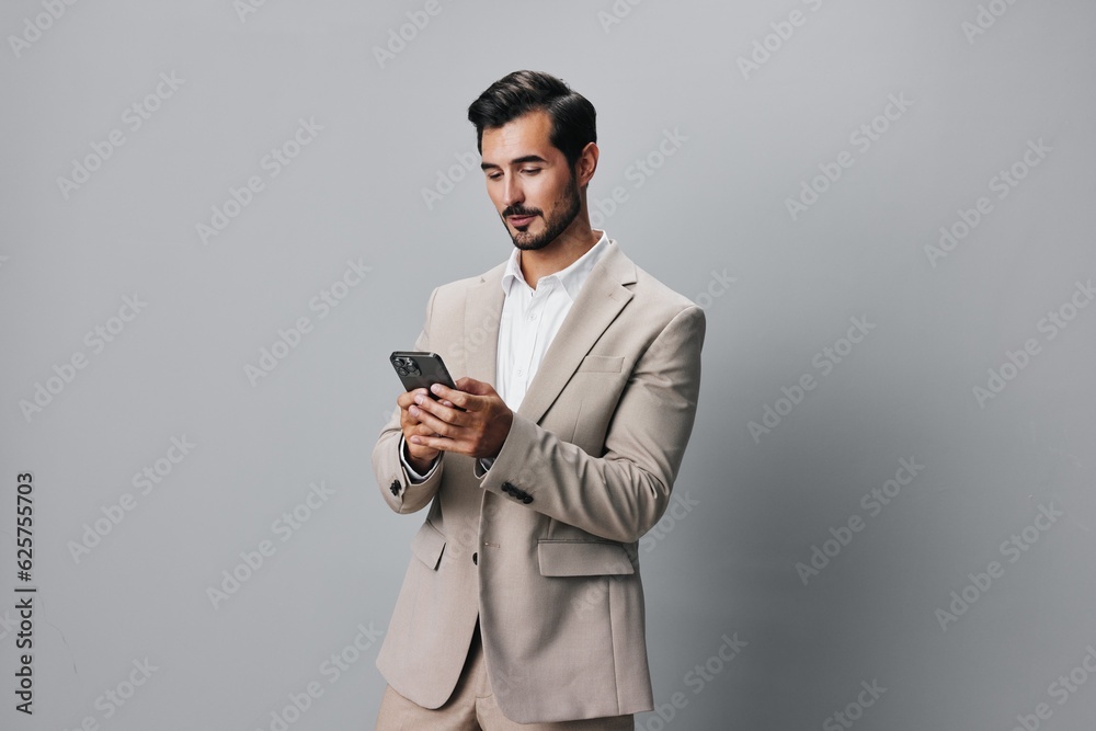 man portrait suit smartphone selfies smile hold call phone business happy man portrait suit smartphone selfies smile hold call phone business happy