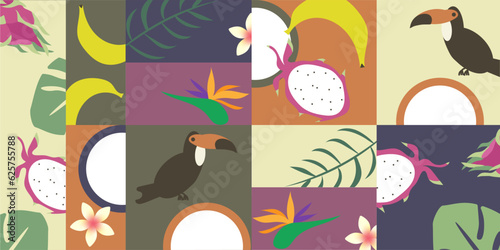 ドラゴンフルーツと南国植物のお洒落な壁紙