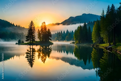 sunrise over the lake and generated AI © Muhammad Sanwal
