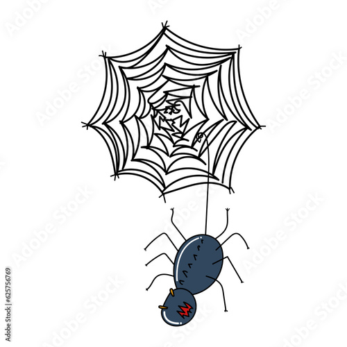 Cartoon Spider. Halloween spider. Halloween Scary spider hand drawn style. Vector illustration.