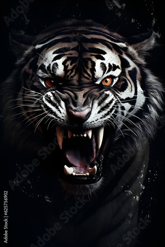 Tiger roaring ink illustration