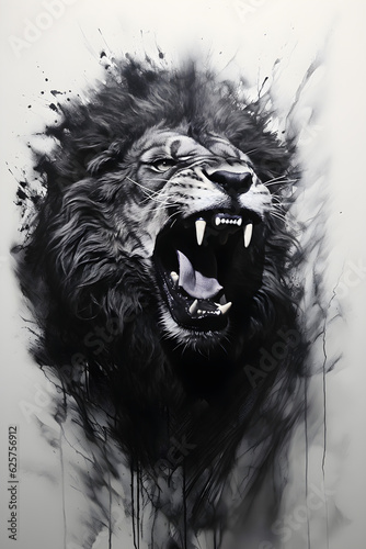 Lion roaring ink illustration © Pinevilla