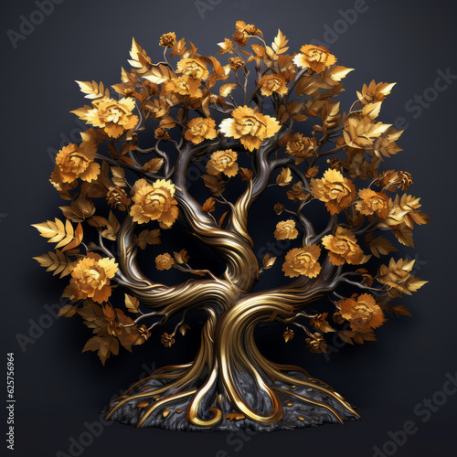 Beautiful Abstract Tree with Blooms of Gold