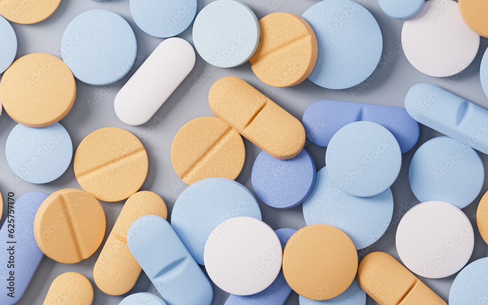 Pills with different colors, 3d rendering. Pills with different colors, 3d rendering.