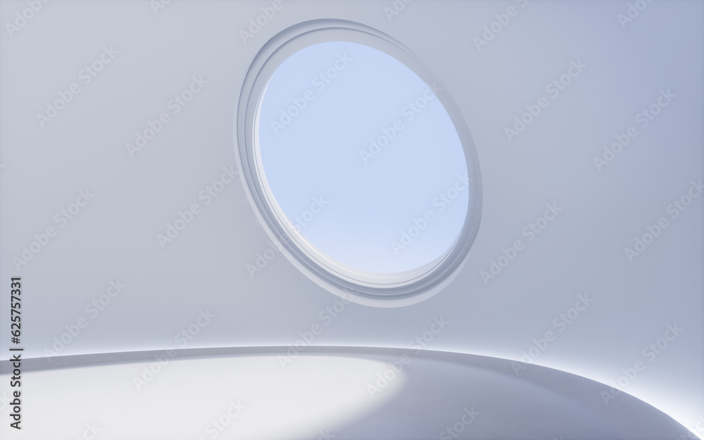Empty room with round window, 3d rendering. Empty room with round window, 3d rendering.