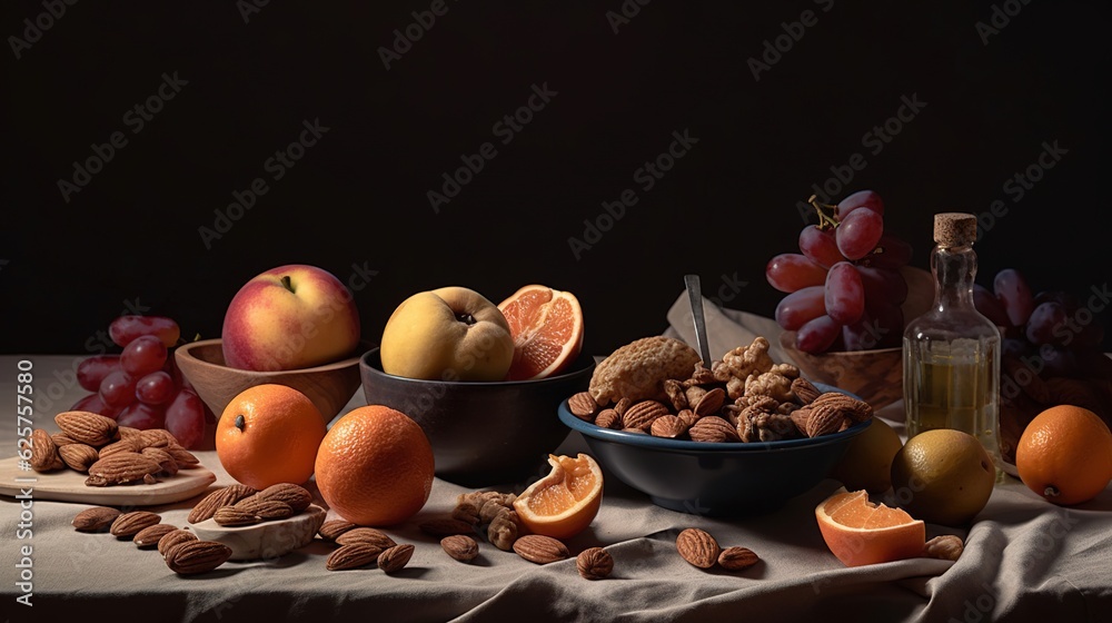 Fototapeta premium still life with fruits and nuts