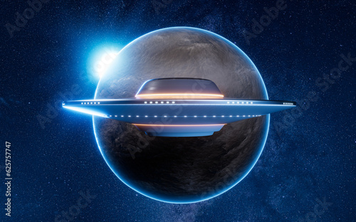 Science fiction UFO spaceships, 3d rendering.