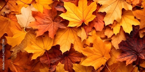 Background group autumn orange leaves, AI generative
