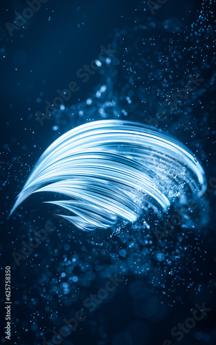 Flowing curve and particles background, 3d rendering.