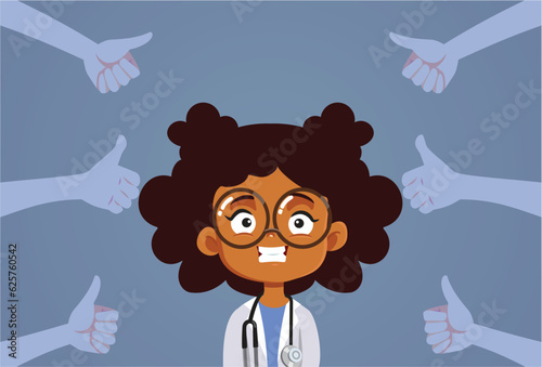 Girl Dreaming to Become a Doctor Receiving Appreciation Vector Cartoon. Family supporting and congratulating studious kid

