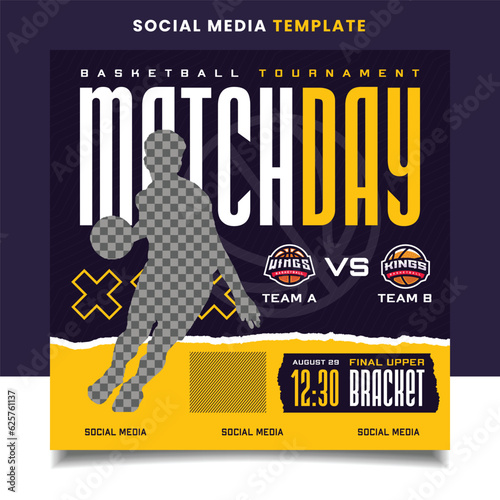 Match Day Basketball Sports Tournament Banner Template with Logo for Social Media