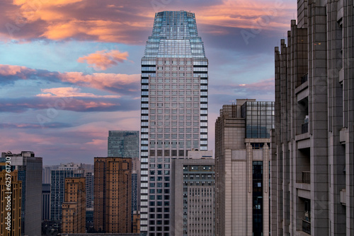 skyscrapers at sunset