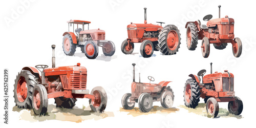 Watercolor tractor clipart for graphic resources