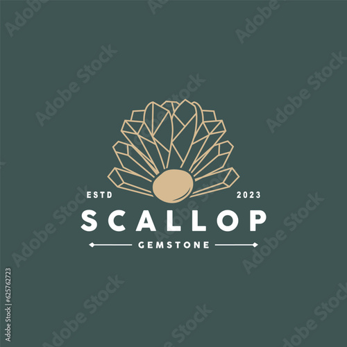 Seashell Logo, Inspirational Scallop Design With Pearl, Ocean Animals, Vector Jewelry Luxury Shell Beauty And Cosmetic