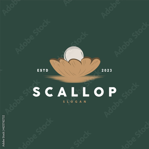 Seashell Logo, Inspirational Scallop Design With Pearl, Ocean Animals, Vector Jewelry Luxury Shell Beauty And Cosmetic