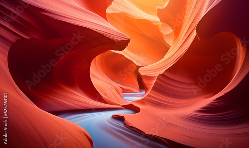 Beautiful Antelope Canyon, smooth lines, ray of lights, colorful wall, smooth shadows, nature background, AI Generative